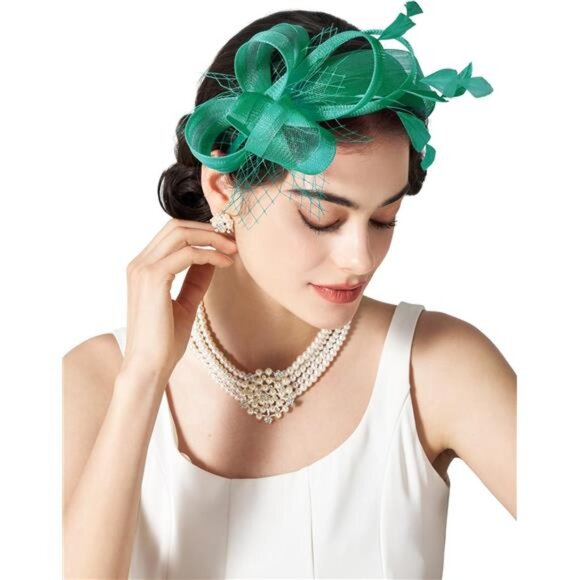 Fascinators Headband with Feather, Green3